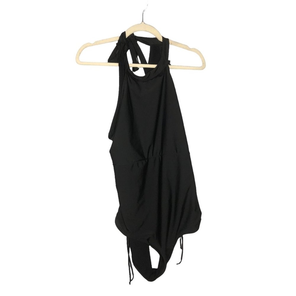 Shein Womens One Piece Swimsuit Black Plus Size 3X Halter Ruched Pool Beach - Picture 1 of 10